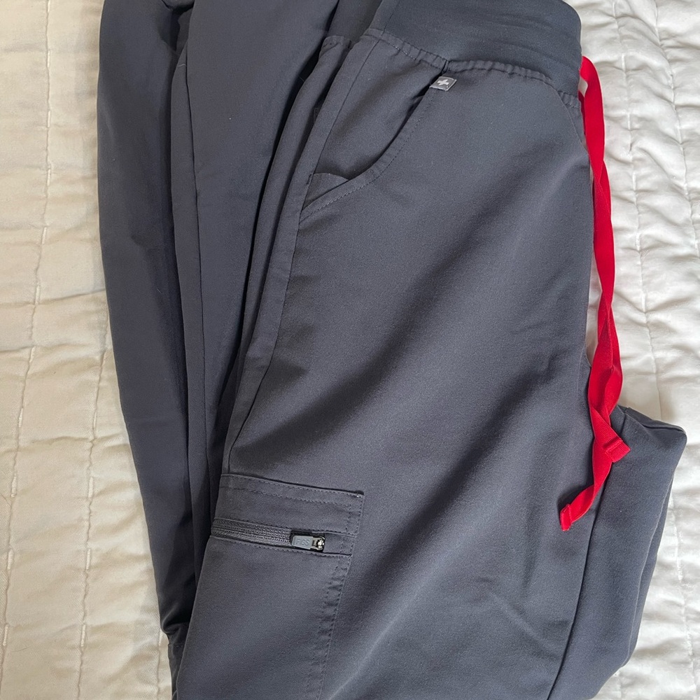 Women’s Figs Gray Jogger Pants with Red Accents